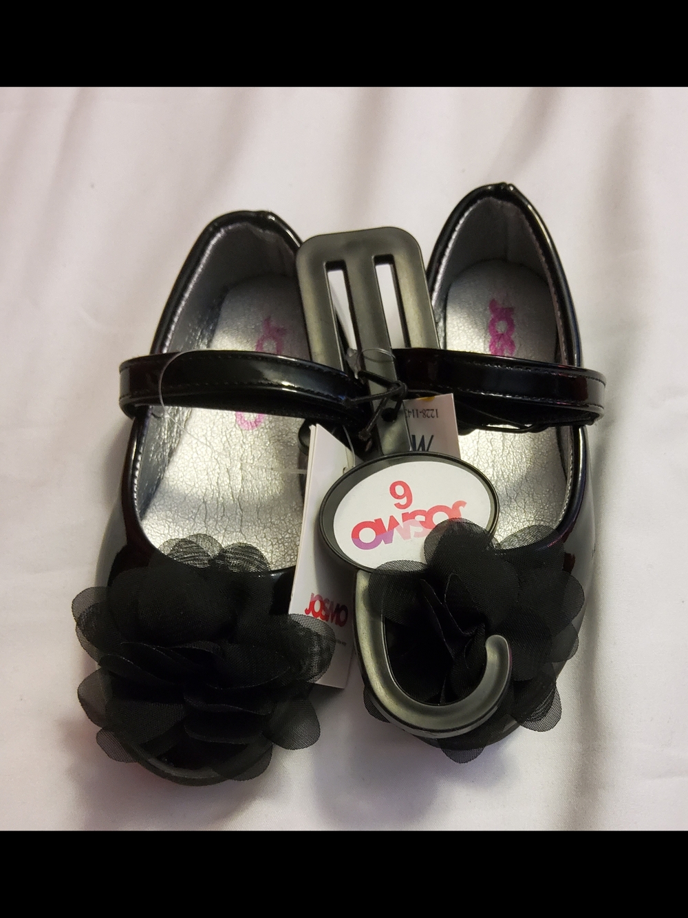 Josmo Infant Girls' Black Mary Jane Dress Shoes with Flower Accent SZ 6